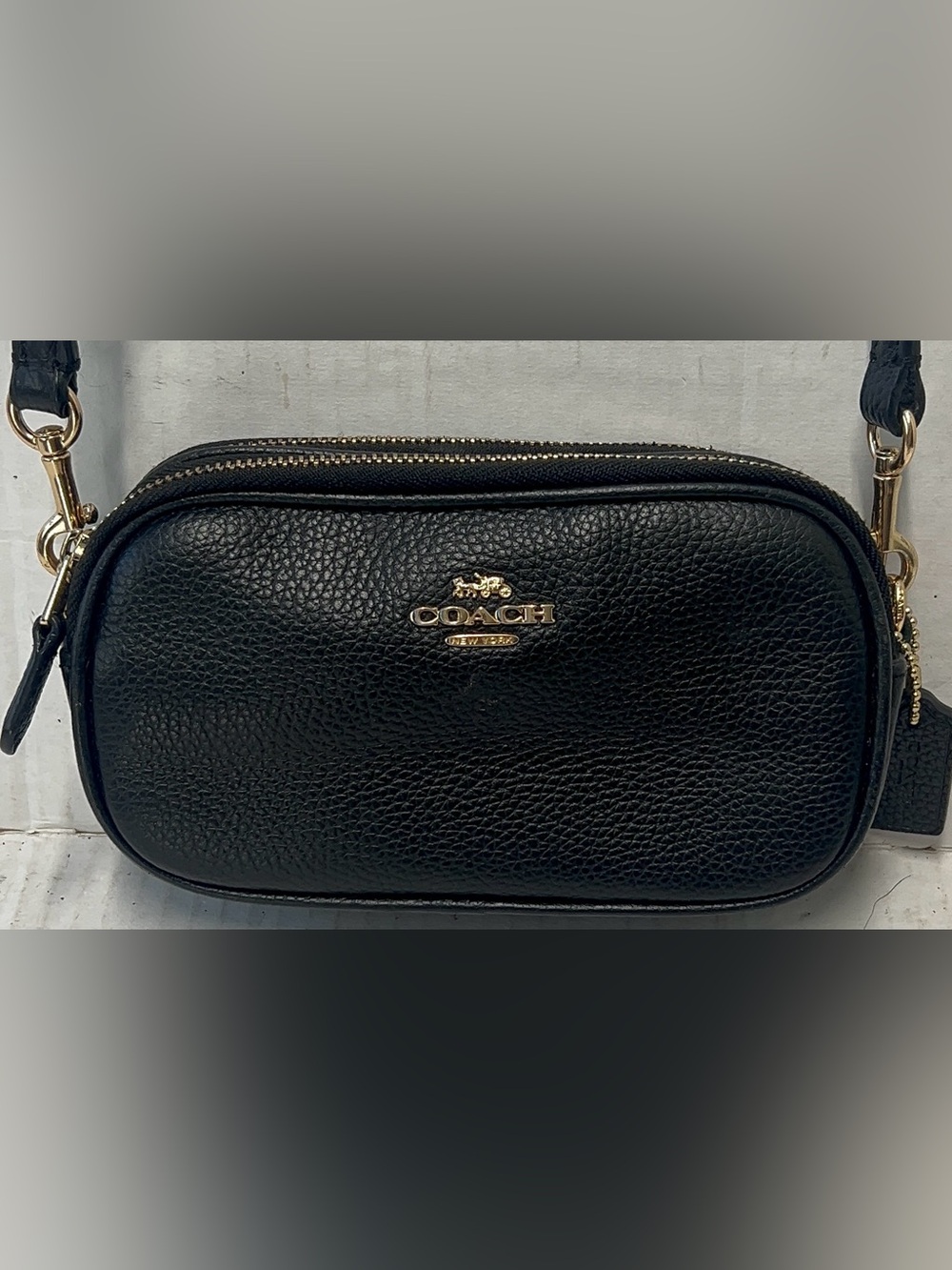 Coach Black Pebbled Leather Mini Crossbody with Gold Hardware